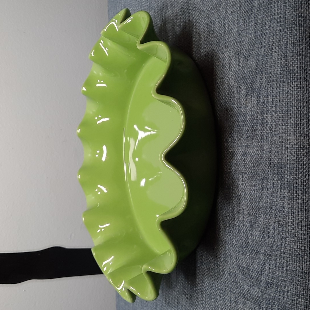 Ruffle Fluted Edge Pottery Pie Plate Baking Green Bake Baker Cook